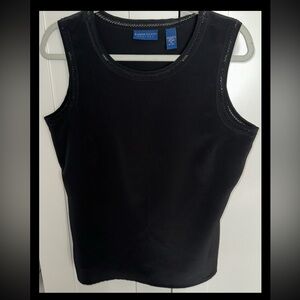 Karen Scott Petites Black Sleeveless Blouse Lattice Cutouts Size Petite Large